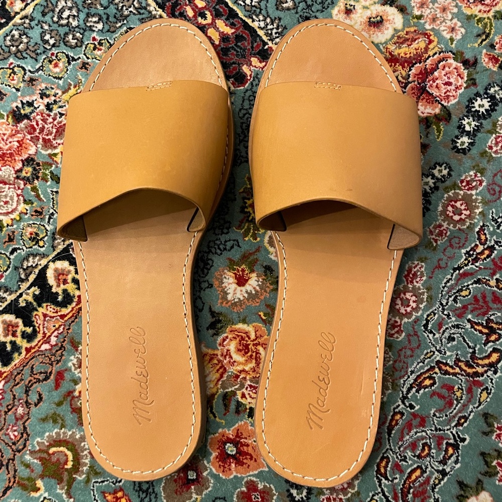 Madewell The Boardwalk Post Slide Sandal in Leather